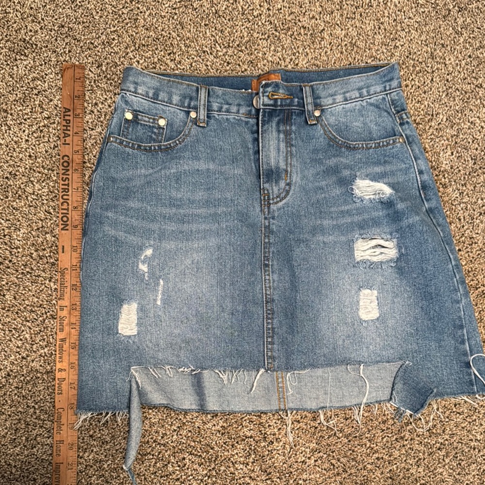 POL Blue Distressed Mini Skirt